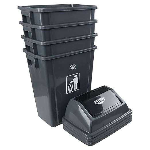 4 Packs Large Garbage Bin with Lid, Plastic Kitchen Waste Bin, 13 Gallon, Grey