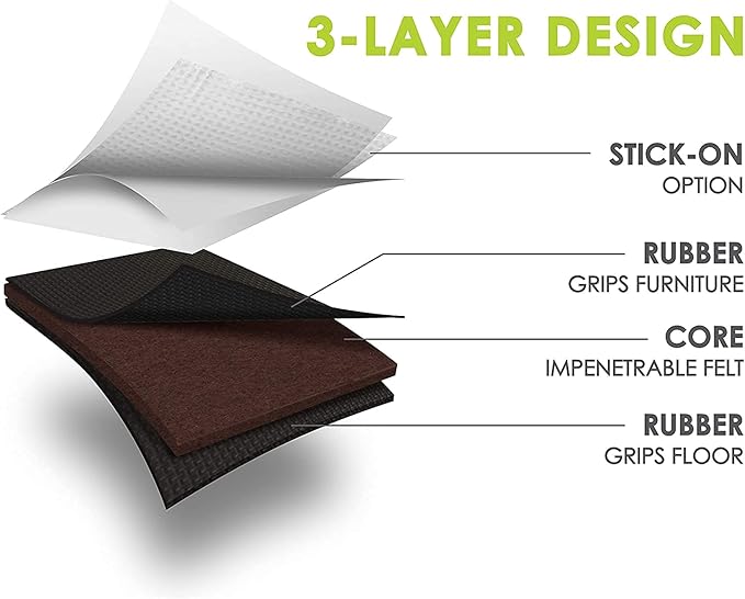 GorillaPads Non Slip Furniture Pads/Floor Gripping Pads (Set of 16 Grips) 2 Inch Square Floor Protectors for Under Furniture, Black, CB142-16