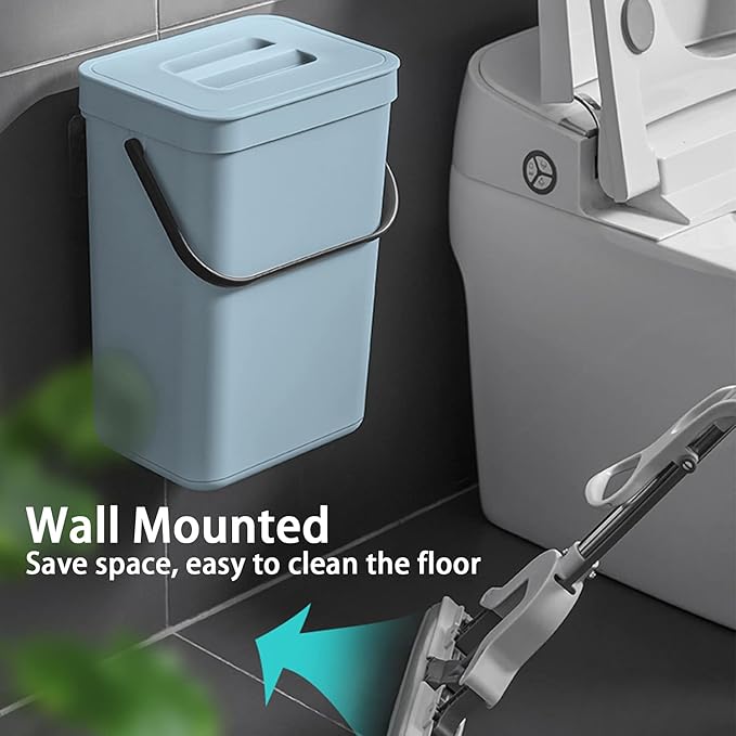 stonespace Compost Bin Kitchen, Under Sink Compost Bin Indoor Sealed, 3.2 Gallon/12L Compost Bucket for Kitchen, Wall Mounted Trash Can，Small Trash Can with Lid，1 Pack Blue
