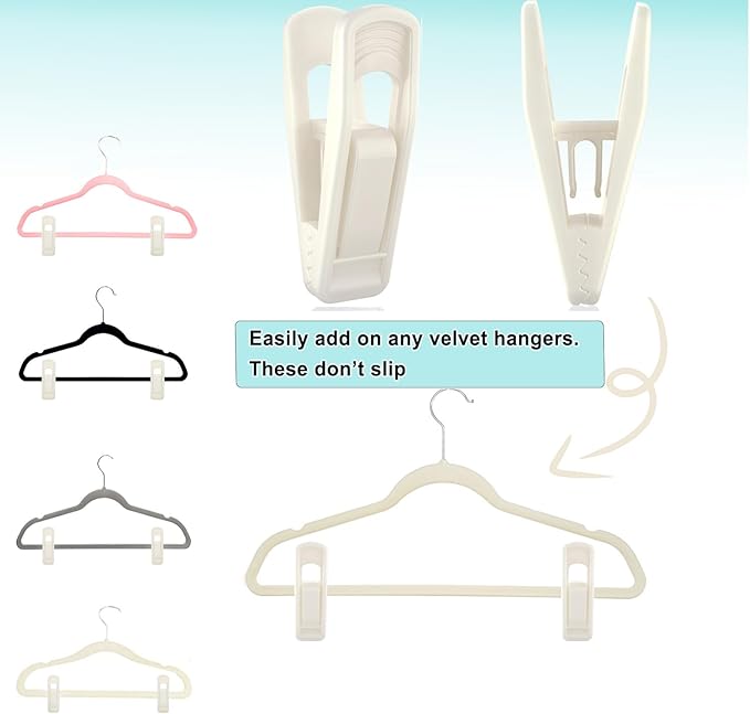 Hanger Clips for Velvet Hangers (Beige, 40 PCS), Non-Slip Plastic Clips Pant Skirt Hanger Clips for Flocking Hangers