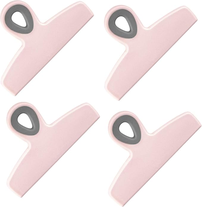COOK WITH COLOR Bag Clips - Heavy Duty Chip Clip and Refrigerator Magnet Clips for Food Storage with Air Tight Seal Grip, Pink, Pack of 4 Large Clips