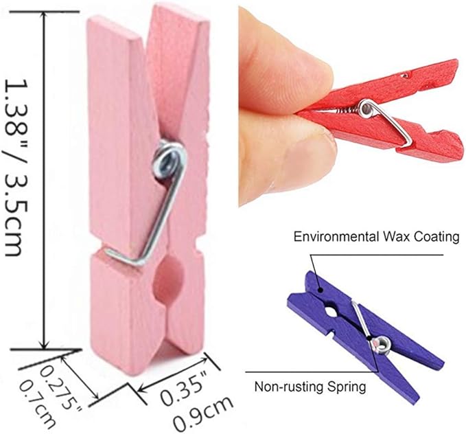 DurReus Small Clothespins Decorations Display Art Project Wood Kitchen Clips Chip Bags Clothesline Pins with Twine Pack 50 White