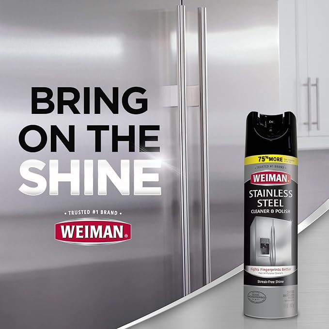 Weiman Stainless Steel Cleaner & Polish Streak-Free Shine - For Refrigerators, Oven, Dishwasher, Stove - 2 Pack Aerosol Spray with Microfiber Cloth Included
