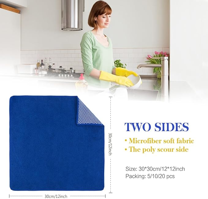 SINLAND Microfiber Dish Cloth for Wshing Dishes Dish Washing Rags Best Kitchen Washcloth Cleaning Cloths Poly Scour Side 12inchx12inch 5 Color Assorted 10 Pack