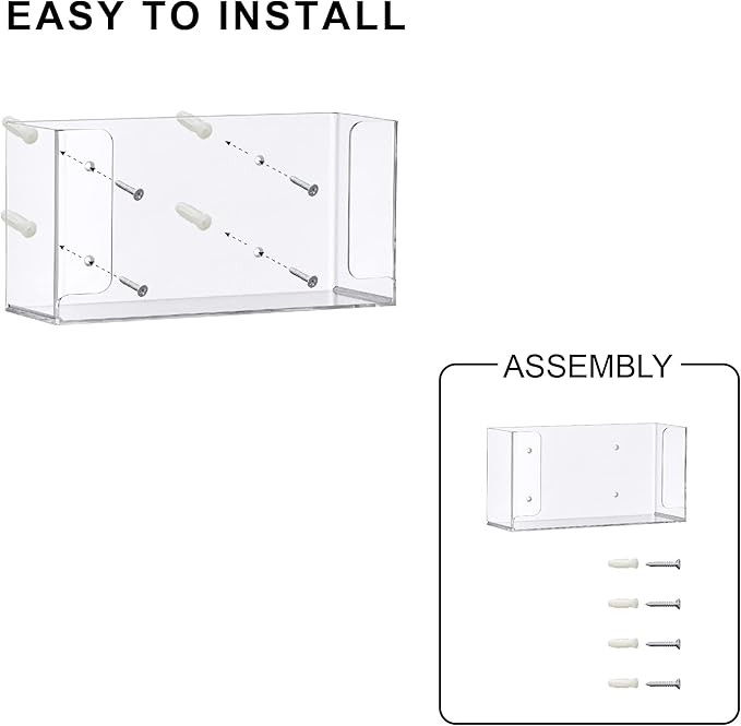 Amazing Abby Acrylic Glove Box Holder, Wall-Mounted Glove Dispenser, Floating Glove Box Organizer, Small Size (for 1 Box), 10.5" W x 5.0" H x 3.5" D (Mounting Hardware Included)