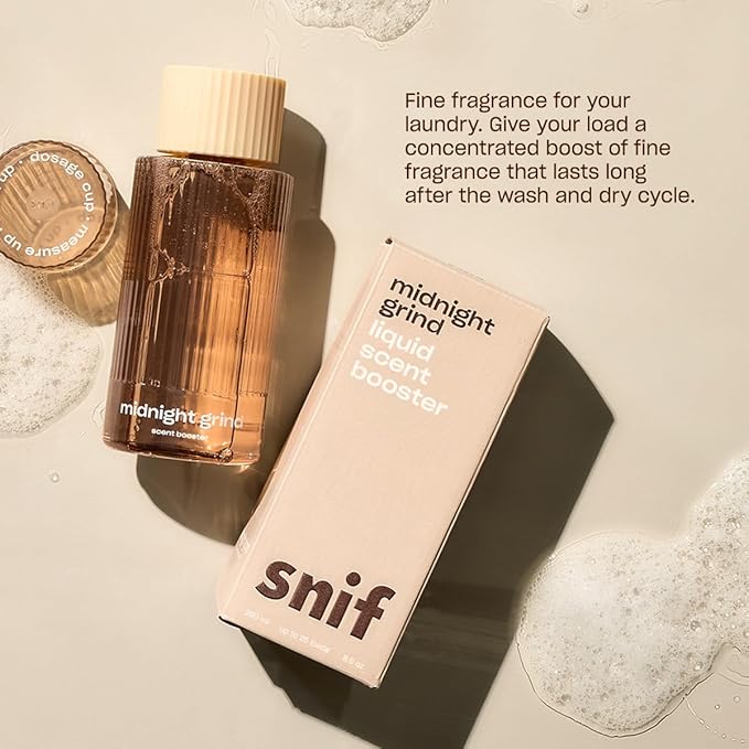 Snif Midnight Grind Scent Booster, Bold, Rich Espresso Scent, 25 Loads, Non-Irritating to Skin, Clean, Non-Toxic, Vegan, Cruelty Free, 8.5oz