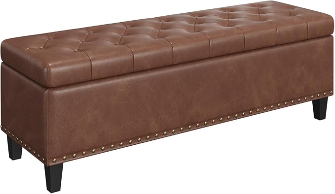 Storage Ottoman Bench, 51-Inch Large Storage Bench for Bedroom End of Bed, 30 Gallons Faux Leather Bench for Bedroom, Living Room, Entryway, Hallway, Brown