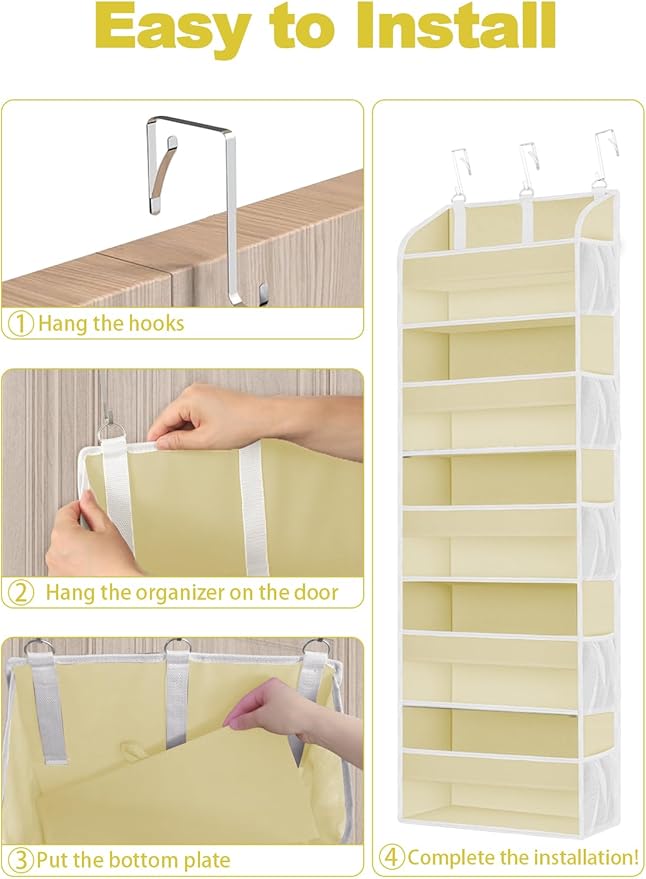 2 Pack Over The Door Storage Organizer with 5 Pockets 10 Mesh Pockets, 44 lbs Weight Capacity Door Hanging Organizers and Storage for Bedroom,Bathroom,Nursery,Kidroom,Babyroom