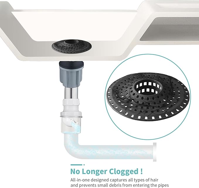 Shower Hair Drain Catcher, Silicone Bathtub Drain Hair Catcher Strainer, All-in-one Tub Hair Catcher Drain Protector for 1.48'' to 1.76'' Regular Drains, 3PCS/Black