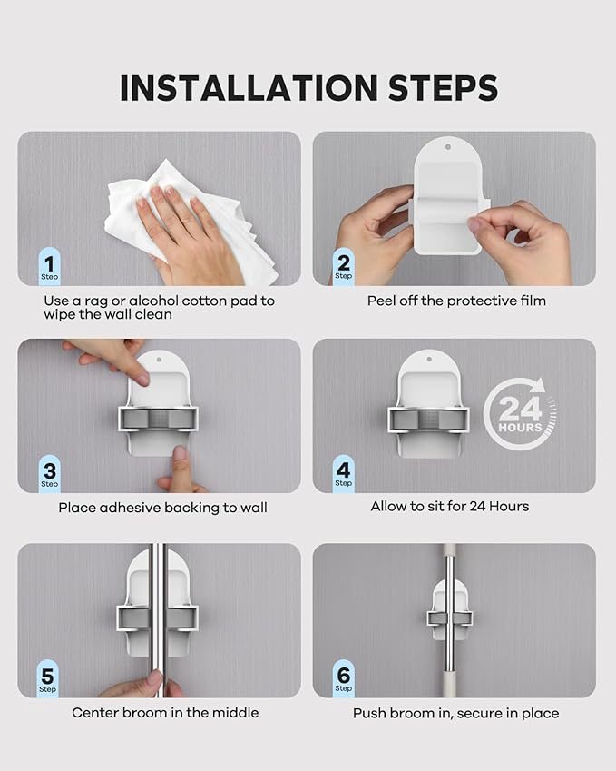 Plastic Broom Holder Wall Mount, White, 4 Count