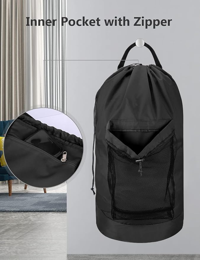 Dalykate Backpack Laundry Bag, Laundry Backpack with Shoulder Straps and Mesh Pocket Durable Nylon Clothes Hamper Bag with Drawstring Closure for College, Travel, Laundromat, Apartment