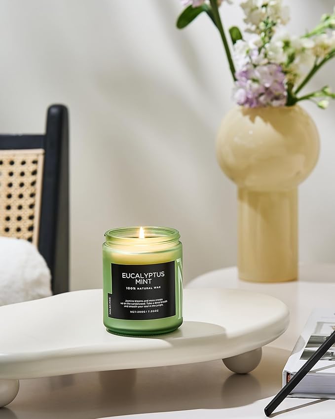 M&SENSE Eucalyptus & Mint Candles for Home Scented, Clean Non Toxic Aromatherapy Candle Gift 7.05oz 50 Hours Burn for Stress Relief Meditation Yoga Relaxing SPA