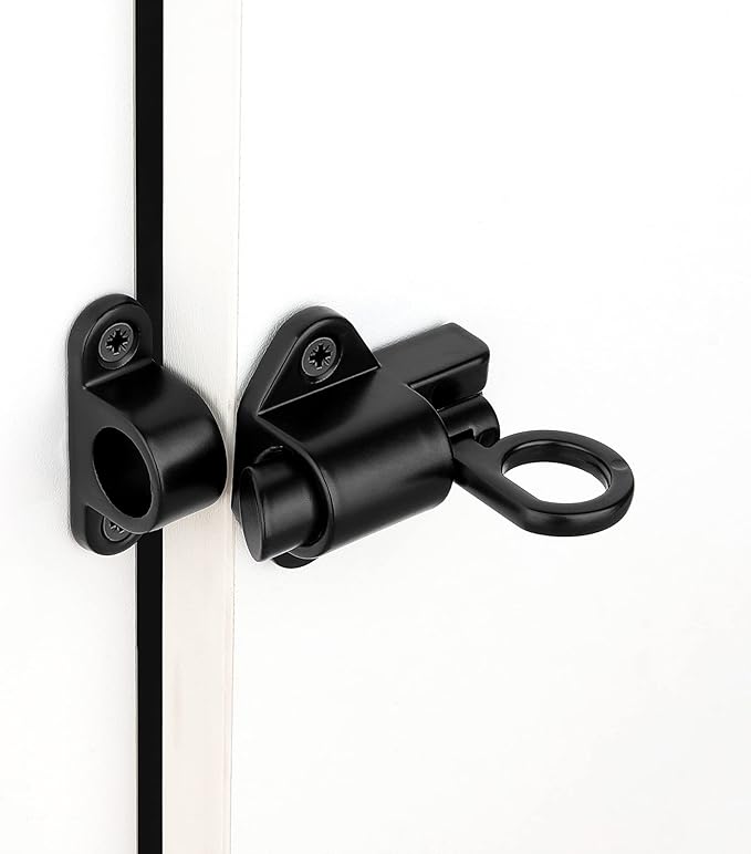 6 Packs Self-Closing Latches，Black Spring Door Lock，Resilient Bolt Latch Aluminum Alloy Safety Automatic Spring Barrel Slide Door Lock with Screws,Used for Gate,Window and Cabinet etc
