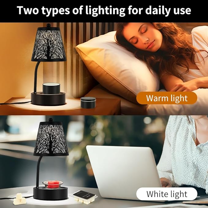 Black Tree ﻿Candle Warmer Lamp, LED Colors Changing Candle Warmer with Timer, Bedroom Living Room Home Decor Wax Melting Warmer for Jar Candles (Black Tree)