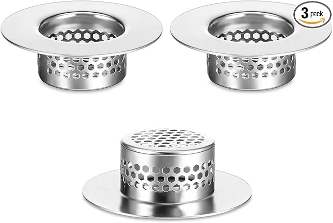 Bathroom Sink Strainer (3 Pack), Bathtub Drain Cover Lavatory Sink Drain Strainer Hair Catcher for Laundry Utility RV Sink, Stainless Steel Drain Filter. Fit Hole Size from 1.25" to 1.3"