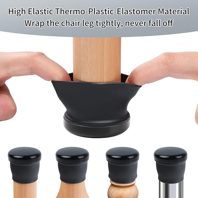 Ezprotekt 8 Pcs Large Black Chair Leg Sliders for Carpet, Round Chair Glides for Rug, Teflon Furniture Pad Bar Stool Leg Protectors Caps for Table, Couch, Desk Legs (XL Fit: 1-2/5" to 1-13/20")