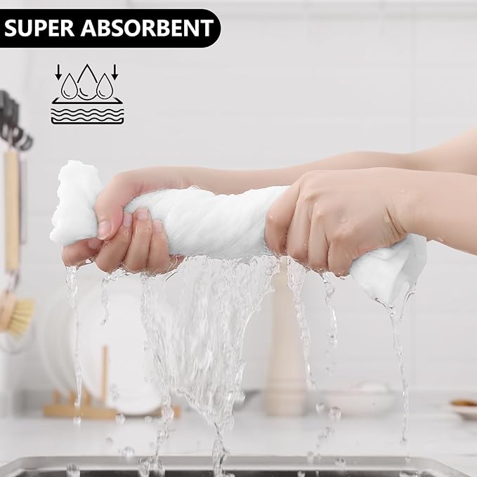 Fintale 100% Cotton Kitchen Towels and Dishcloths Set, 12 x 12 & 15 x 25 Inches, Set of 8 Bulk Super Soft and Absorbent Terry Cloth Dish Towels, Quick Drying Hand Towels with Hanging Loop, White
