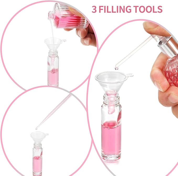 12 Pack 10ml Empty Roller Bottles for Essential Oils, Clear Glass Roller Bottles with Stainless Steel Roller Balls, Empty Refillable Leak Proof Roll on Bottles with Gold Caps (12 Pack Gold Caps)
