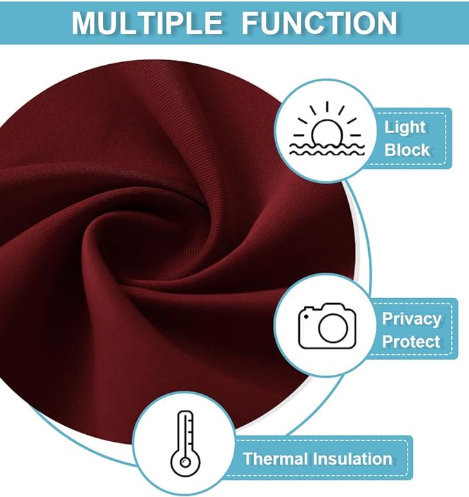 RYB HOME Small Curtains for Kitchen Window - Blackout Privacy Portable Curtain Set for Bedroom Office Bathroom Basement Garage Storage Enclosure RV Bunk, W 34 x L 30, Burgundy Red, 2 Pcs