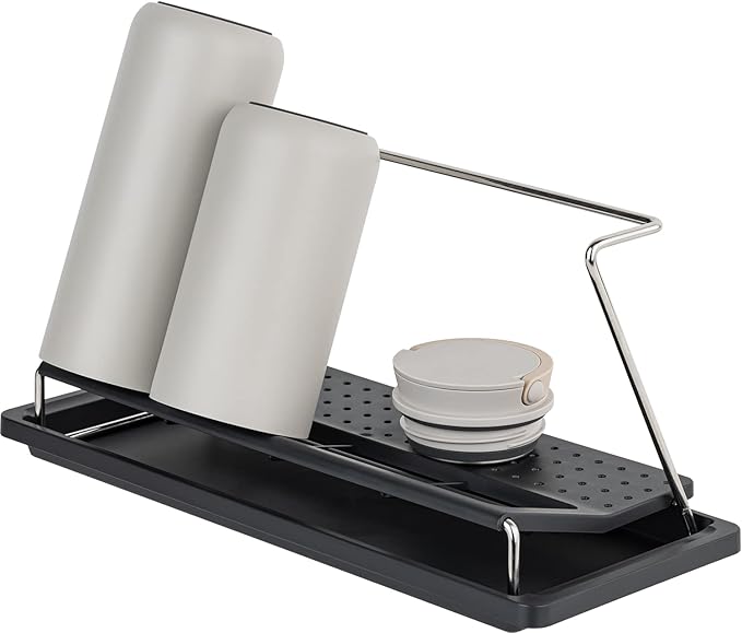 carrotez Bottle Drying Rack, Tumbler Rack with Drain Tray - Narrow and Wide Openings with Various Capacity, Mug Type and Cup Type - Black