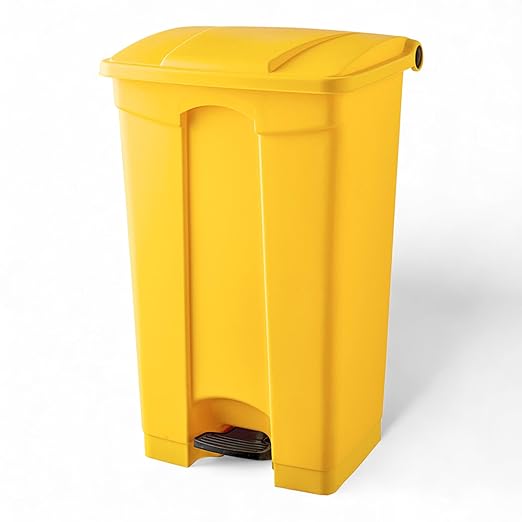 PRO&Family Step-On Trash Can with Lid, Plastic Waste Bin, Foot Pedal Operation (Yellow, 23 Gallon)