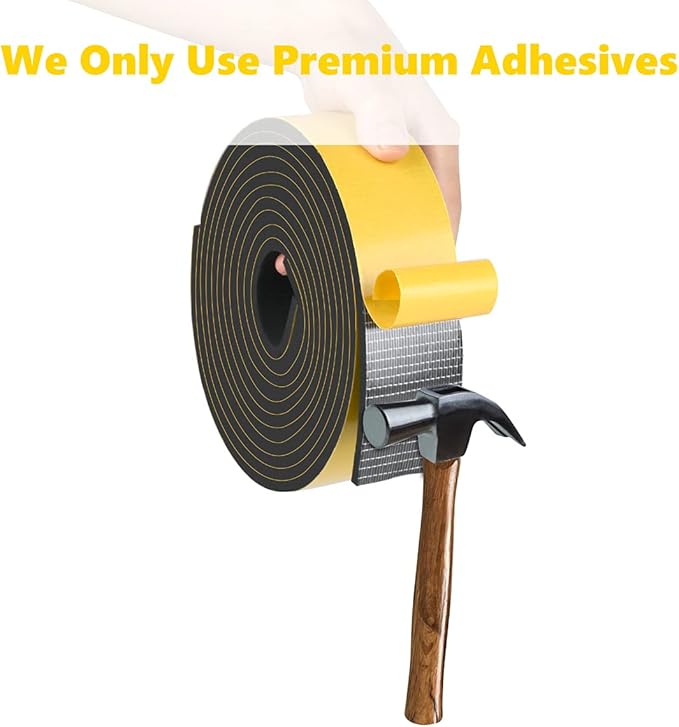Weather Stripping High Density, Soundproof Door Seal Strips, 1 in x 1/8 in Weatherproof Foam Insulation Tapes for Windows Sliding Doors, Easy Cut to Size, 2 Rolls Total 33Ft