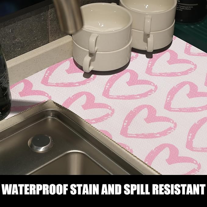 Heart Drawer Liner for Cabinets 16IN x 10FT,Shelf Liner Non-Adhesive and Strong Non-Slip Cabinet Drawer Liners for Kitchen,Table,Bookshelves,Waterproof Cupboard Liners,Pink