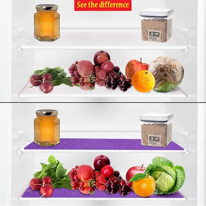 Dualplex® Fruit & Veggie Life Extender Liner for Fridge Refrigerator Drawers, 12x15 Inches (4 Pack) – Extends The Life of Your Produce & Prevents Spoilage (Purple)