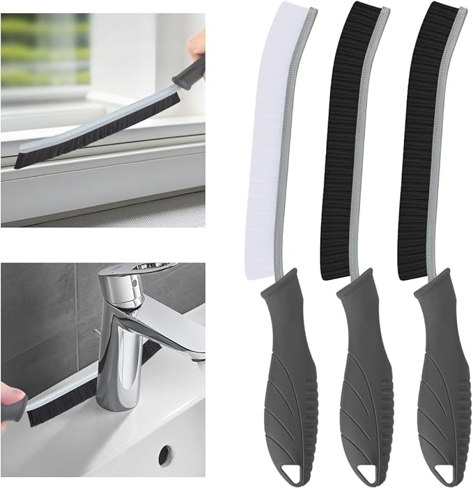 3Pcs Hard Bristle Crevice Cleaning Brush, Scrub Brush, Kitchen Sink Cleaning Brush, Grout Brush, Corner Brush Cleaning Tools for Toilet, Bathroom, Gap, Home, Household, Window (3, Grey)