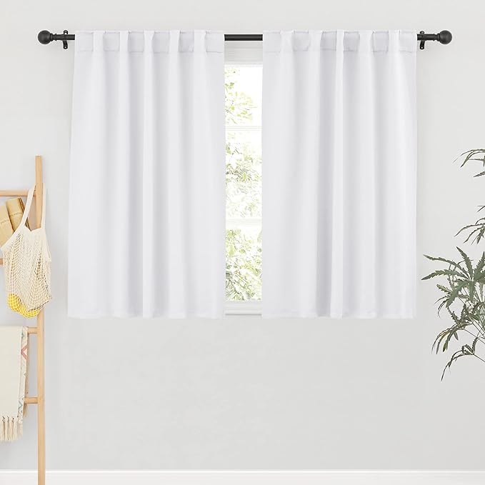 RYB HOME Half Blackout Curtains - Home Kitchen Door Window Treatment Drapes Back Tab Room Darkening Energy Saving for Kid's Room Hotel, 42 Wide x 54 Long, Pure White, 2 Pcs