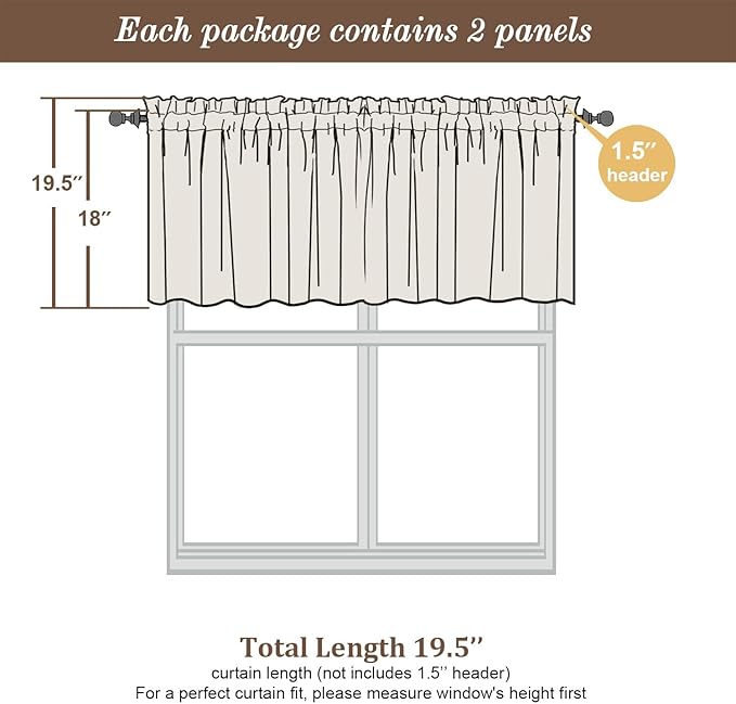 Chyhomenyc Sheer Taupe Valances for Windows 2 Pack, Small Window Curtains for Living Room Bathroom Cafe Laundry Basement, Modern Top Dual Rod Pocket Voile Curtain, 42W x 18L inches, Taupe