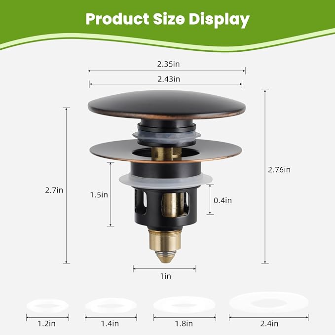 Universal Bathroom Sink Drain Strainer Hair Catcher Upgraded with Removable Stainless Steel Filter Basket, 2 in 1 Pop Up Sink Stopper for 1.1''~2.36'' Sink Basin Hole, Big Cover Cap, Oil Rubbed Bronze
