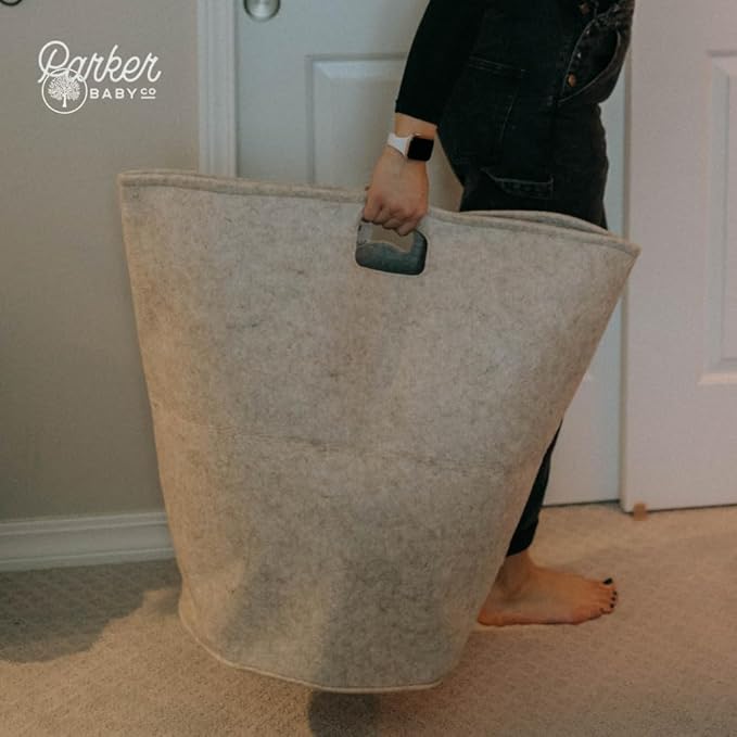 Parker Baby Co. Nursery Laundry Hamper - Large Felt Storage Basket and Baby Hamper for Nursery (White)