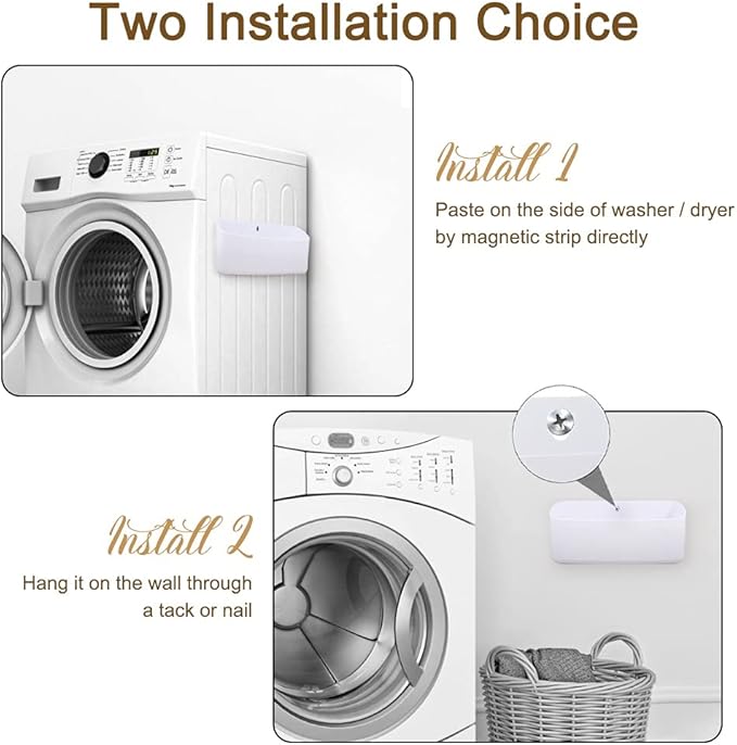 Picowe Magnetic Laundry Storage, Lint Holder Bin for Laundry Room, Space-Saving Trash Container Hanging on Dryer, Washer or Wall Mount Trash Bin (Gray White)
