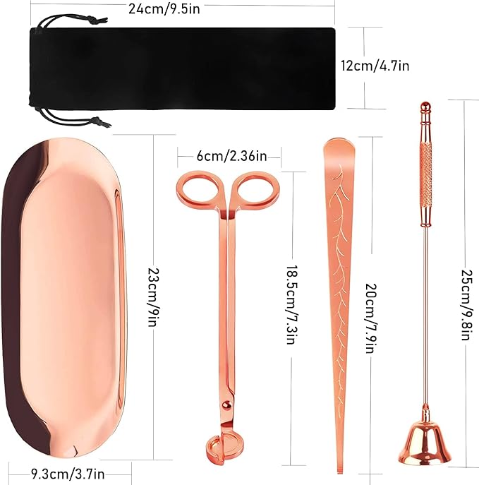 5 in 1 Candle Accessory Set, Candle Wick Trimmer Cutter, Candle Snuffer & Candle Wick Dipper,USB Rechargeable Lighter, Storage Tray Plate for Candle Lover Mom Gift, Candle Care Kit (Rose Golden)