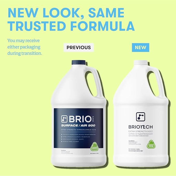 BRIOTECH Extra Strength HOCl Cleaner, 500 PPM Hypochlorous Acid Concentrate, ULV Foggers & Humidifiers, Professional Deodorizer for Dental, Offices, Schools, Homes, Peroxide Free, 32 fl oz