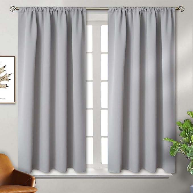 BGment Rod Pocket Blackout Curtains for Bedroom - Thermal Insulated Room Darkening Curtain for Living Room, 52 x 54 Inch, 2 Panels, Light Grey