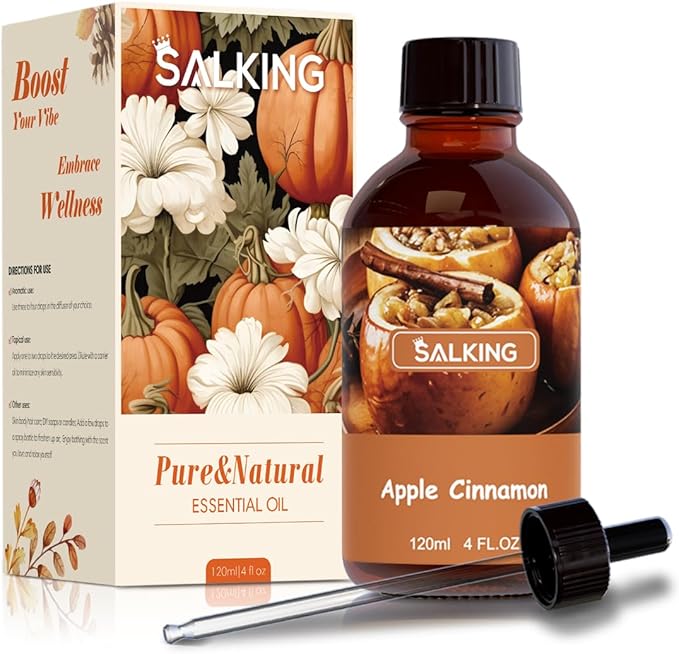 SALKING Apple Cinnamon Fragrance Oil, 120ml (4 Fl Oz) Premium Essential Oils for Diffuser, Candle Scents for Candle Making, Soap Making Supplies, Autumn Diffuser Oil, Halloween Thanksgiving Gift