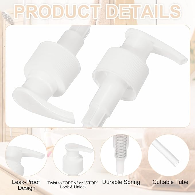 uxcell 8 Pcs Soap Dispenser Pump Heads Soap Dispensers Top Pumps Replacement Switch Pumphead for Standard 24/411 Neck Size Lotion Shampoo Bottle, White