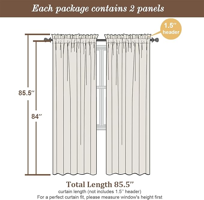 Chyhomenyc Black Sheer Curtains 84 Inch Length 2 Panels Set, Light Filtering Solid Elegant Rod Pocket Voile Window Drapes for Bedroom Living Room, Each 42Wx84L Inch, 2PCS, 7 Feet Long