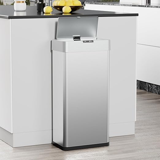 TLSUNNY 18.5 Gallon Motion Sensor Trash Can,Touchless Automatic Garbage Can,Brushed Stainless Steel Smart Bin,with Bag Holder,Soft Close Lid,for Kitchen,Office,RV,Bedroom,Living Room (Silver, 70L)