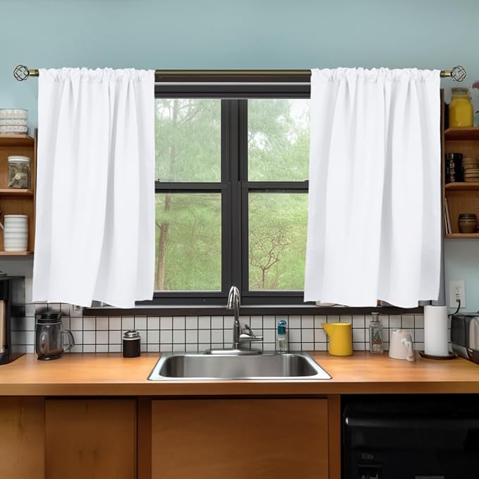 BGment Short White Curtains 36 Inches Length - Rod Pocket 42 Inch Width Privacy Window Treatments Drapes for Kitchen Cafe Bathroom, 2 Panels, 42 x 36 Inch