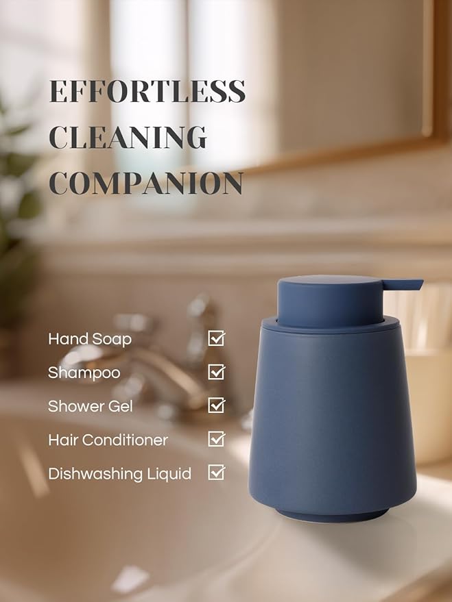INGOFIN Ceramic Foaming Soap Dispenser -14 oz Foam Hand Soap Dispenser Bathroom, Modern Refillable Dish Wash Bottle for Kitchen with Large Pump, Matte Blue
