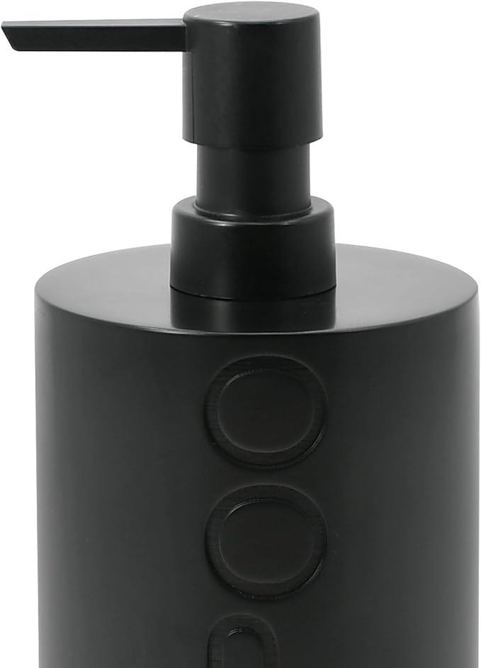 Matte Black Shampoo Dispenser Modern Refillable Pump Bottle with Embossed Text, Durable Resin Construction for Bathroom and Kitchen