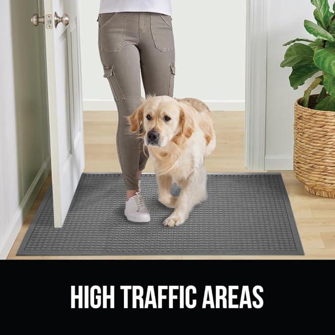 GORILLA GRIP Front Door Mat, Indoor Outdoor Ultra Absorbent HydroAbsorb Doormat, Absorbs Up to 1.7 Cups of Water, Stain and Fade Resistant, Rubber Backing Doormats, Captures Dirt, 29x17 Gray