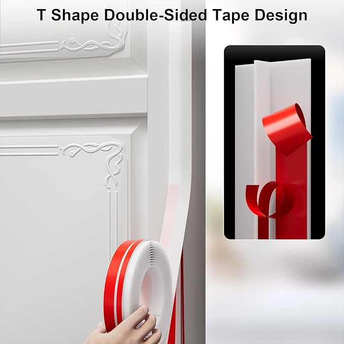 T-Shaped Door Draft Stopper, 1.37 in x 40 Ft Silicone Seal Strip for Windows Gaps, Weather Stripping Seal Strip Shower Sweep, White
