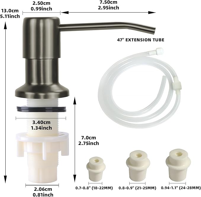 Soap Dispenser for Kitchen Sink, Built in Sink Soap Dispenser, Countertop Soap Dispenser Pump with 47" Extension Tube kit, No Need to Fill Little Bottle Again, Gray