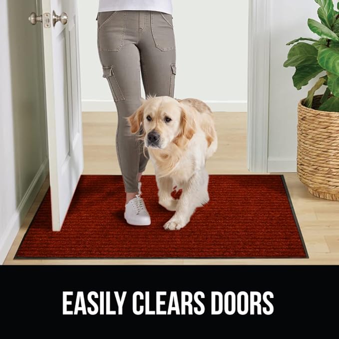 GORILLA GRIP Traffic Guard Door Mat, 2 Pack, Heavy Duty Waterproof Doormat, Commercial Office Space Welcome Mats, Stain and Fade Resistant, Low Profile, Strong Rubber Backing, 29x17, Red