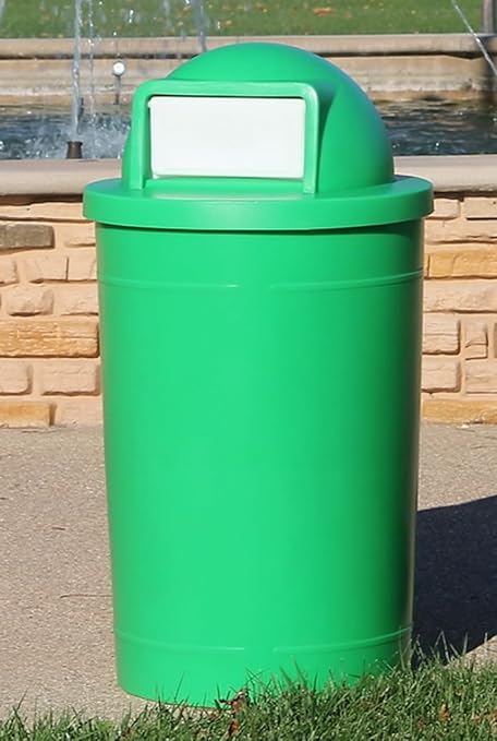 55 Gallon Round 100% Recycled Plastic Heavy Duty Indoor or Outdoor Trash Can with Push Open Dome Lid and Internal Liner | Great for Schools and Businesses - Dark Granite