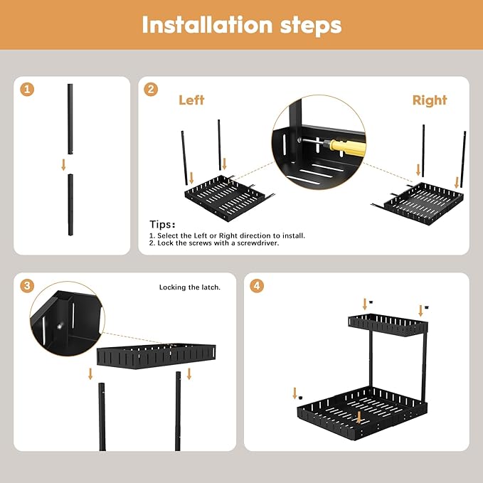 REALINN Under Sink Organizer, 2 Tier Expandable Under Cabinet Organizer, Heights Adjustable Pull Out Storage for Kitchen Bathroom Laundry, Black, 2 Pack
